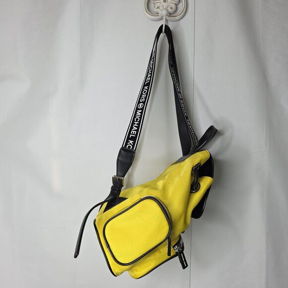 Michael Kors Abbey Lg Cargo Nylon Backpack Yellow Black Casual Preppy Colorful - Picture 10 of 14